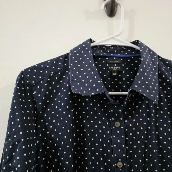 Talbots Womens Polka Dot Button Up Top 14W Wrinkle Resistant Business Casual - Picture 2 of 7